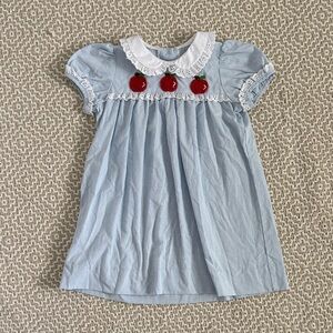 Classic Blue Gingham Dress with Red Apple Appliqué